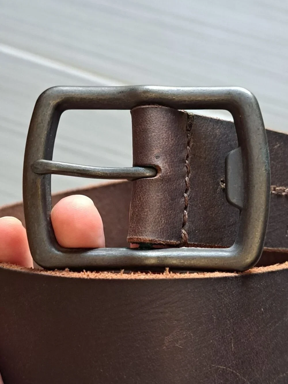 American Eagle Outfitters Mens Brown Leather Belt Metal Buckle Size 32 Retro
